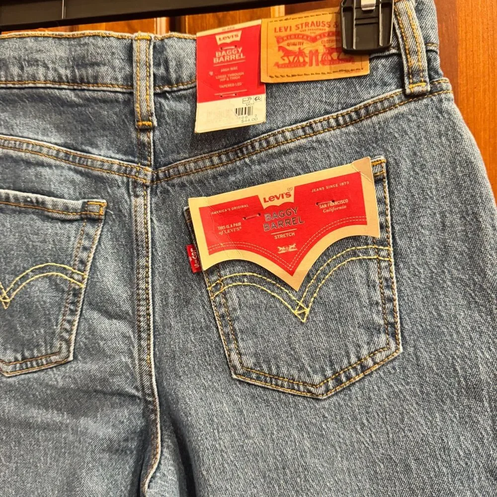 Levi's Girls Baggy Barrel Jeans Size 10 Reg High Rise Stretch 26x21 NWT